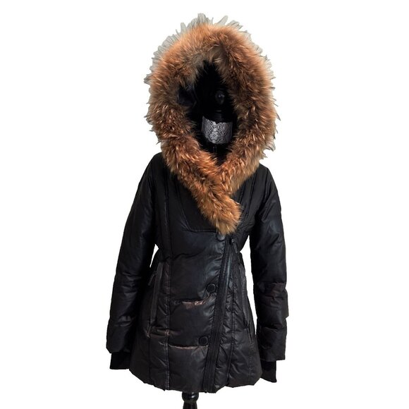 Rudsak Atelier Noir Sandra down Jacket Double Layer Zipper Real Fur Black size M - Picture 1 of 16
